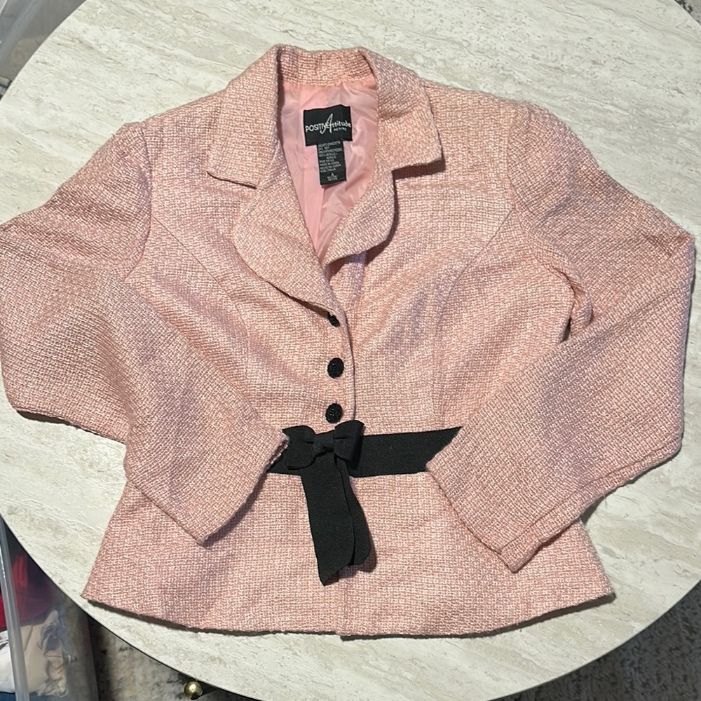Positive Attitude Pink and Black Blazer with Tailored Fit